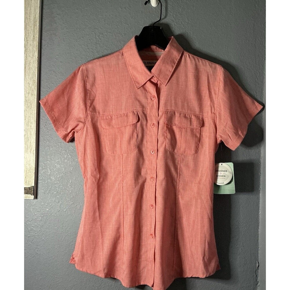 Magellan Outdoor Aransas Pass Heathered Fish Gear Top Women’s Medium Coral NWT